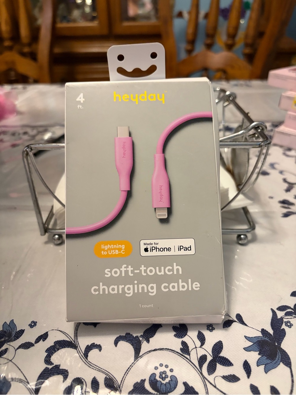 heyday Pink Soft-Touch Lightning to USB-C Charging Cable - 4 ft for iPhone 15,